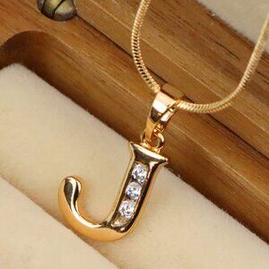 "Rose Gold Letter J Pendant with Crystals – 18K Gold Plated Charm, XPPT1359